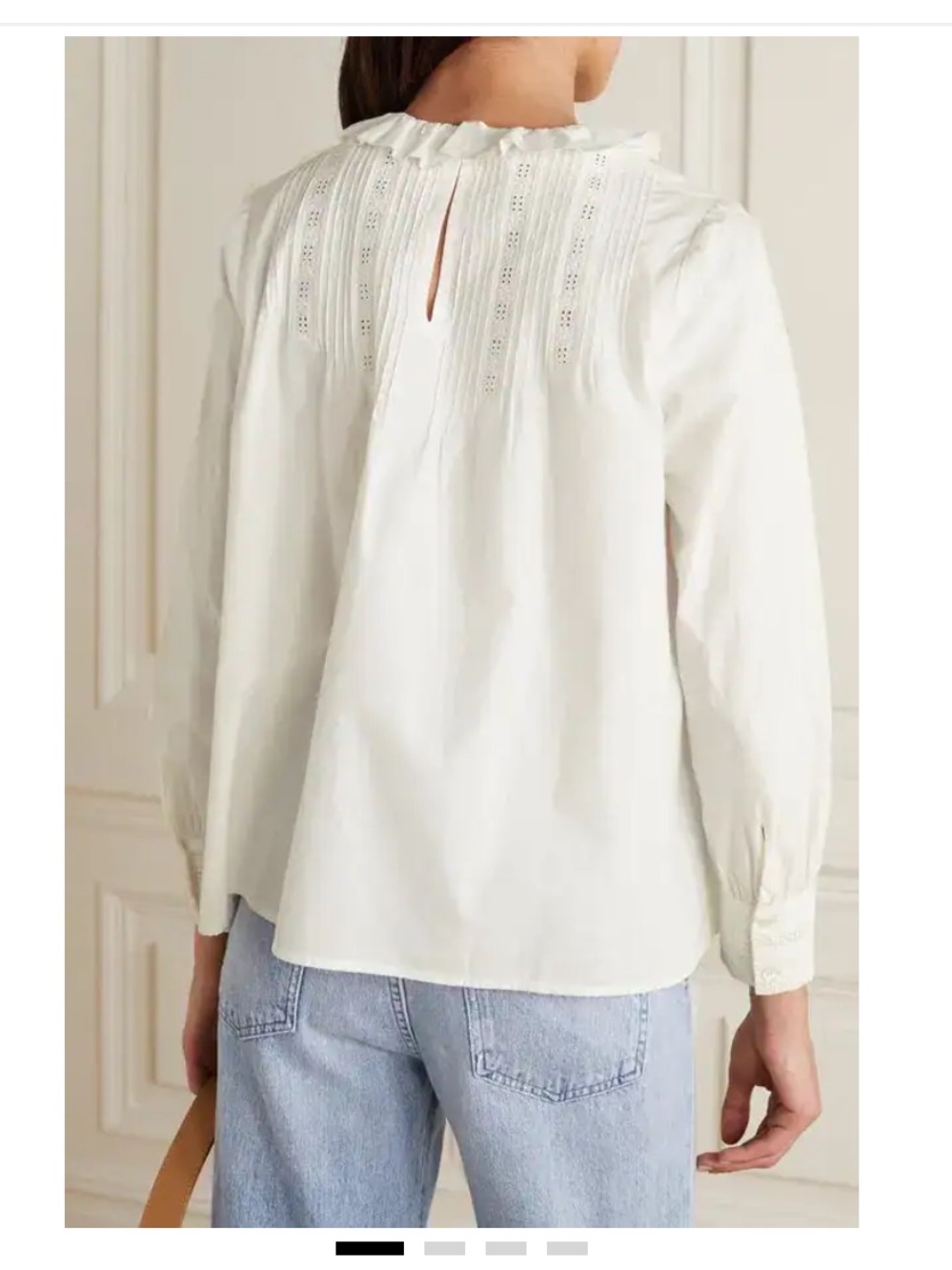 DÔEN Plum Ruffled Broderie Anglaise Cotton Blouse White S